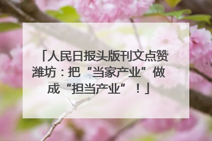 人民日报头版刊文点赞潍坊：把“当家产业”做成“担当产业”！