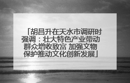 胡昌升在天水市调研时强调：壮大特色产业带动群众增收致富 加强文物保护推动文化创新发展